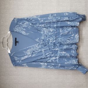 White House Black Market Blue Floral Blouse